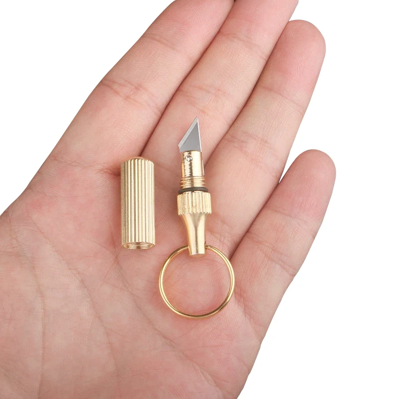 

1pc Brass Capsule Mini Knife Multi Functional Portable EDC Tool Outdoor Survival Open Can Peel Fruit Spare Blades