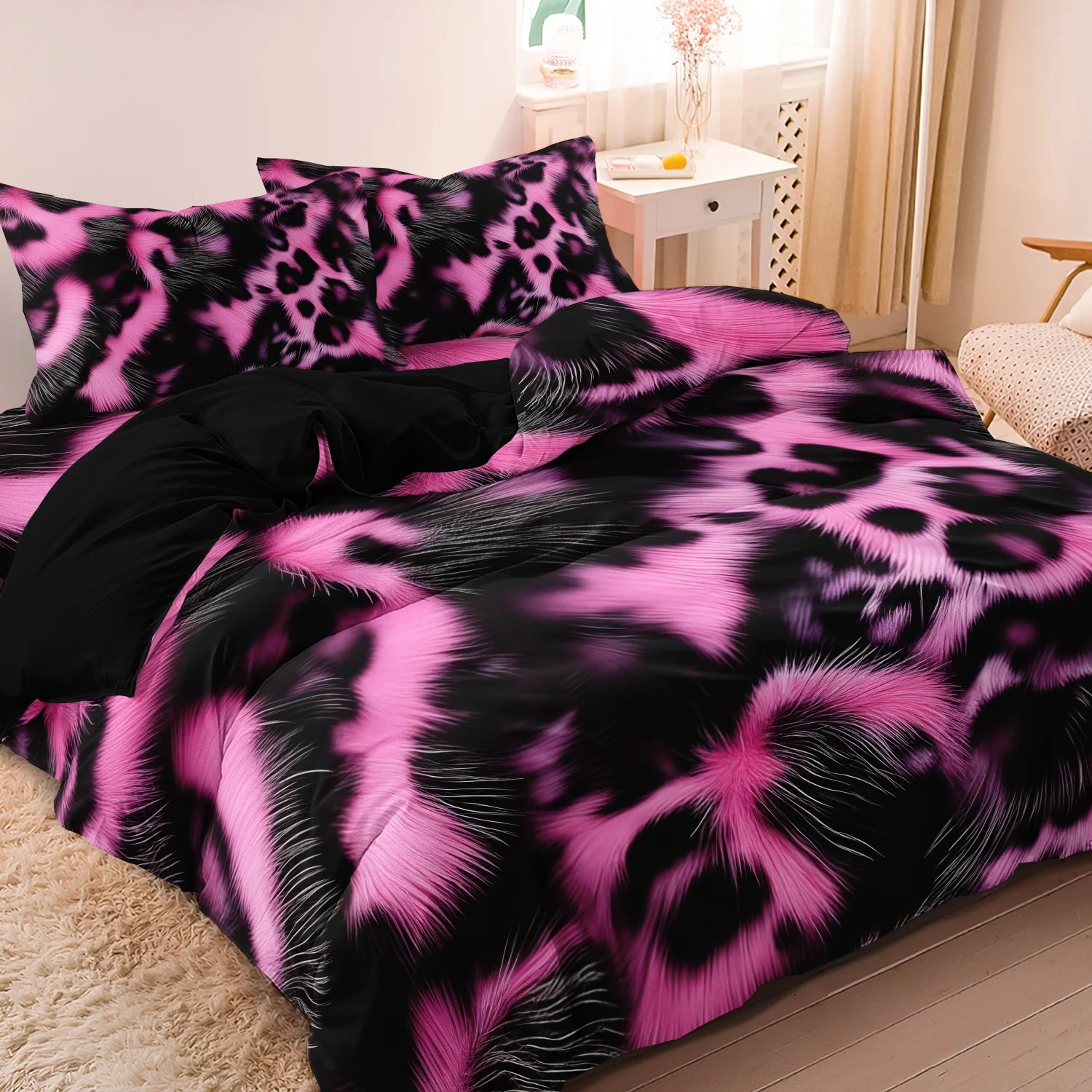 3pcs Pink Leopard Abstract Print Duvet Cover Set High-Definition Printed Bedding for All Seasons Suitable for Home And Dorm Use.