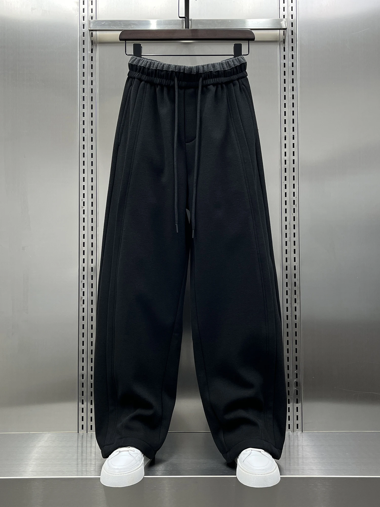 

Men's Fce Lined Straight Leg Casual Pants Elastic Waist Warm Winter New Faion Brand Color Pants Loose Fit Casual T...