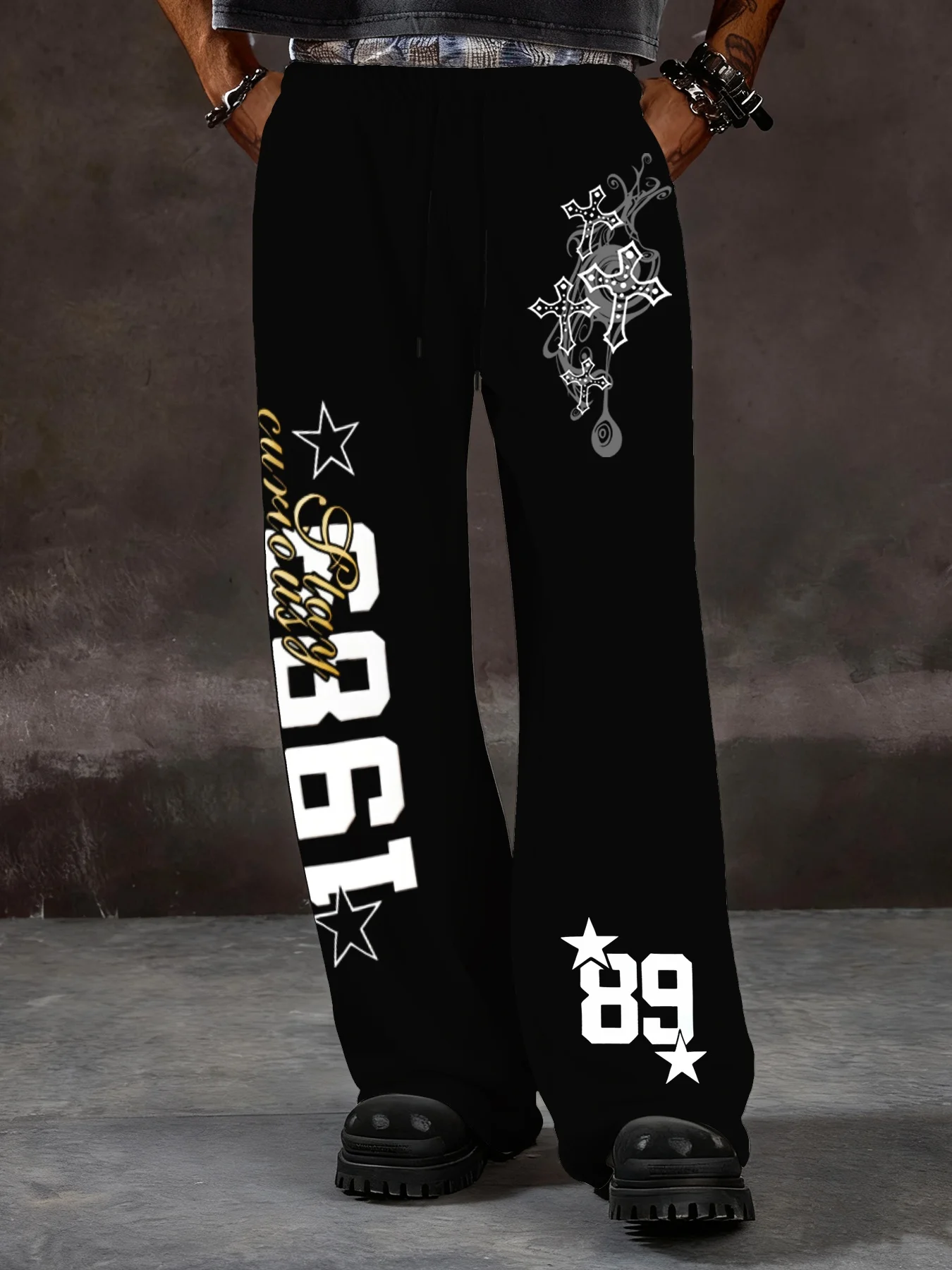 

Straight-leg Outdoor Trousers for Men, Casual Sports Trousers, Loose, Comfortable and Fashionable Printed Wide-leg Trousers