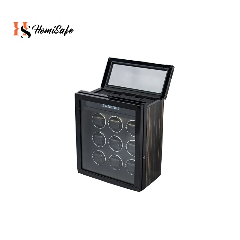 Luxury Automatic LED Light Rotation Motor Watch Winder Safe Materials Wood Leather PU For Luxury Watches Cases Boxes