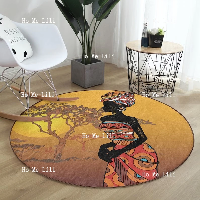 Authentic Round Rug African Floor Carpet Primitive Non Slip Circle Rugs Ethnic Anti Slip Mat Woman Area Rugs