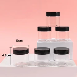 투명 리필 플라스틱 와이드 마우스 병 항아리, 블랙 캡, 보관 거치대 케이스, 바디 슈가 스크럽 팩용, 60ml, 2oz, 6PCs/로트