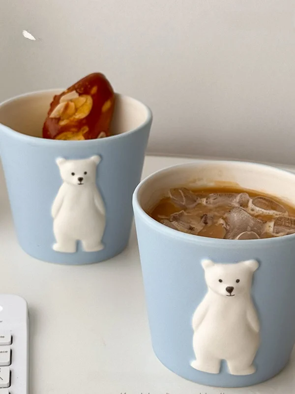 

MikkI Cerc Cup Polar Bear Design Office Coffee Cup High Aesthetic Value Home Office Water Cup Gift Soft Cute Hed Series