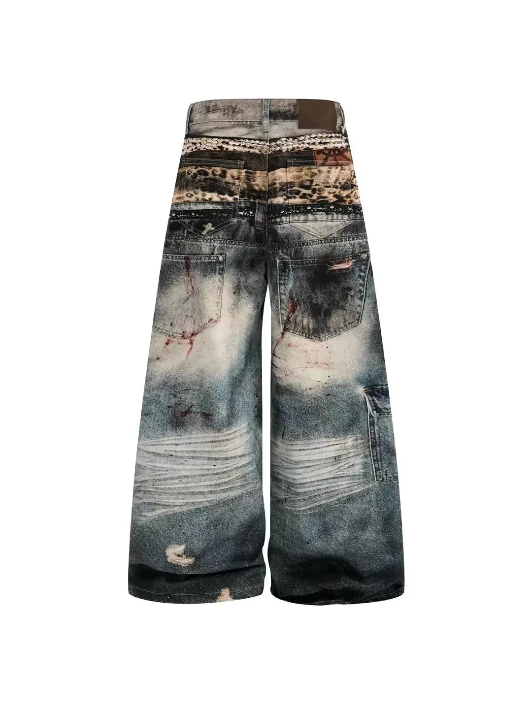 Digital Print Vintage Wide Leg Men's Jeans Hip Hop American High Street Personality Chain Spring Autumn Long Trousers