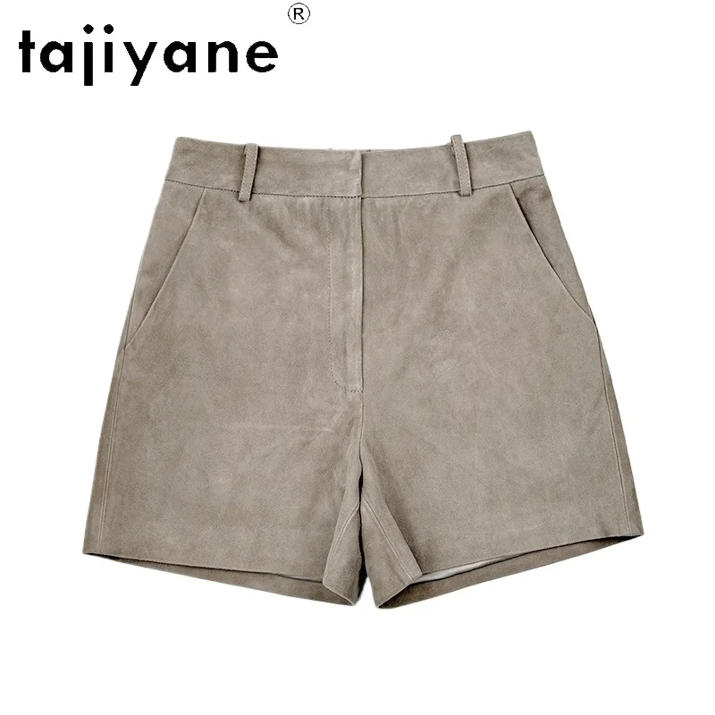TAJIYANE Geunine Leather Shorts Top-Grain Goat Suede Women's Shorts Elastic Waist Casual Shorts for Woman Streetwear Pants 반바지