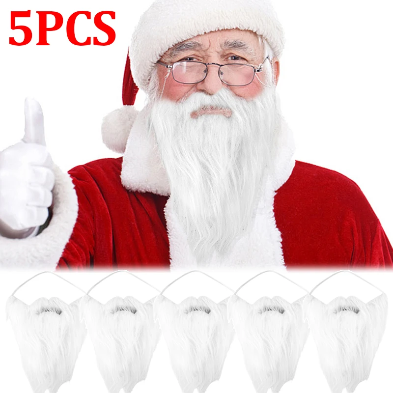 1/3/5PCS Fake Beard Christmas Party Cosplay Props Polyester Simulated White Santa Claus Beard Xmas Happy New Year Supplies