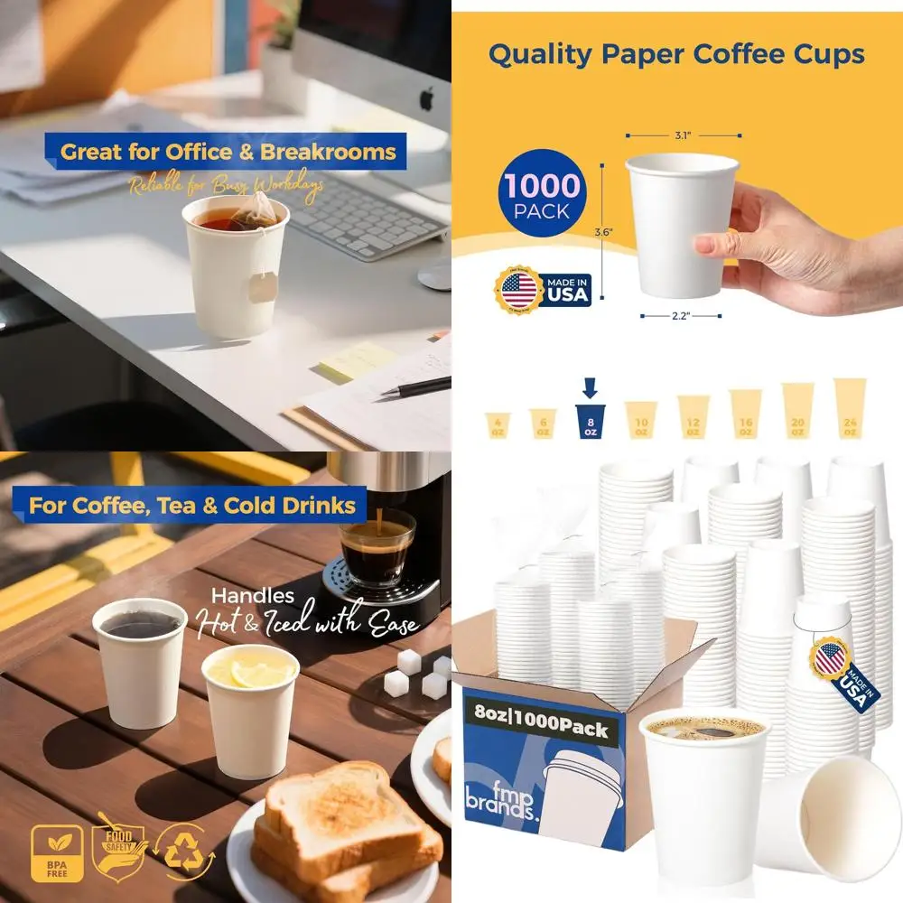 

1000 штук одноразовых бумажных стаканов объемом 8 унций, премиум-качество для горячих/холодных напитков, идеально подходят для вечеринок, офиса, бизнеса, домашнего использования