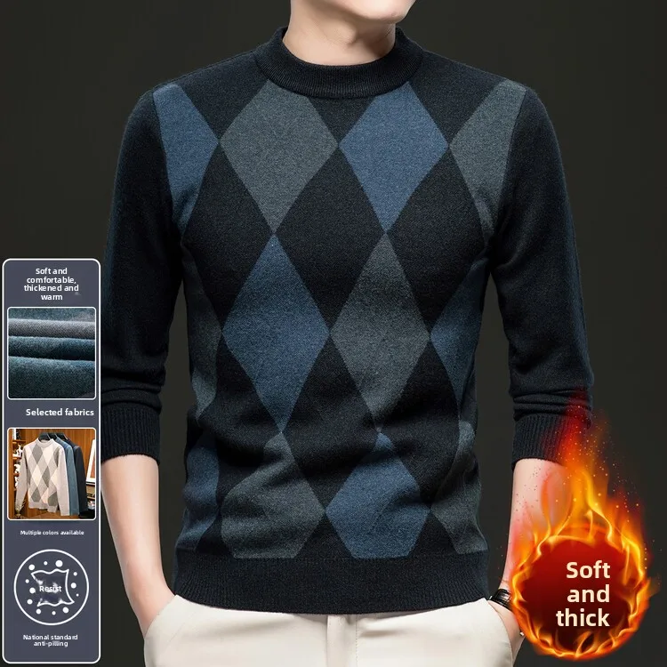 

Thiened Diamond вязаный свитер из чистой шерсти для мужчин, повседневный верхний свитер Fashion Urban Sle Long Sve f, зимний топ с высоким воротником
