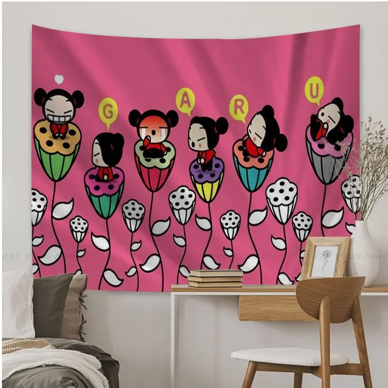 Cute Cartoon Pucca Garu Wall Tapestry Cheap Hippie Wall Hanging Bohemian Wall Tapestries Mandala Home Decor