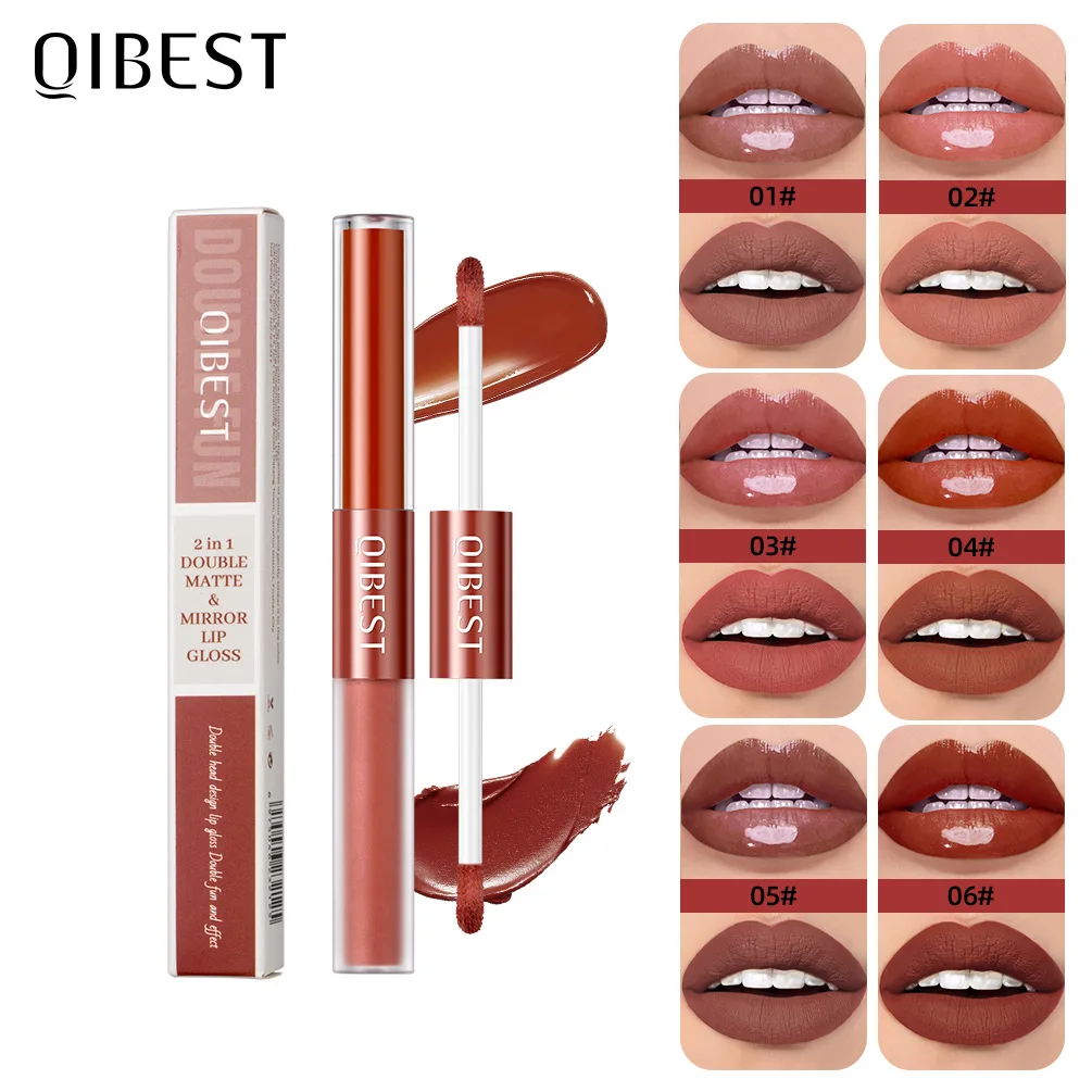 Double Head Matte Lip Gloss Waterproof Non-stick cup Pearl Lip Glaze Sexy Long Lasting Liquid Lipstick Lip Makeup Cosmetics.