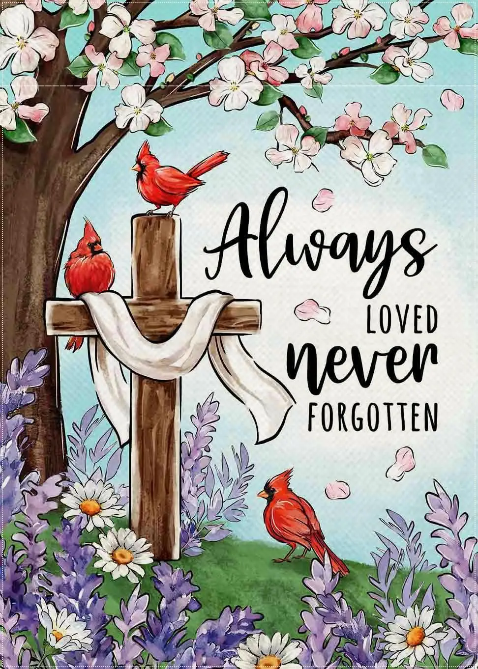 Memorial Christian Cross Cardinal Decorative Garden Flag, Religious Always Loved Never Forgotten Yard Outside Decorations, S EEZ