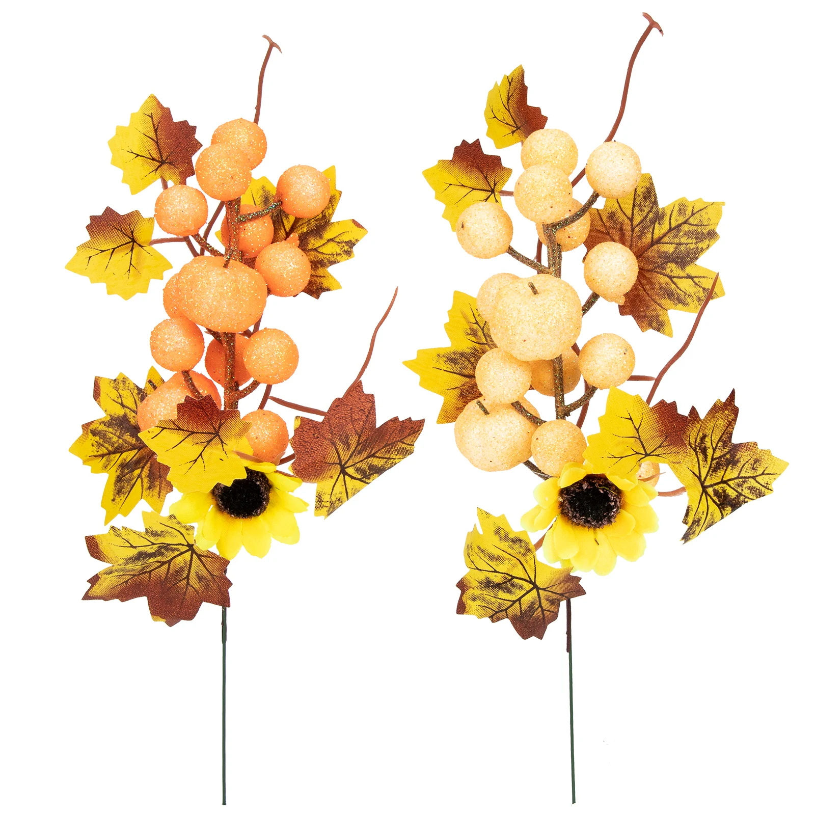 

2 Pcs Faux Maple Leaf Pumpkin Flower Branches Plastic Decor Thanksgiving Fake Plant Adorn Delicate Branches Household