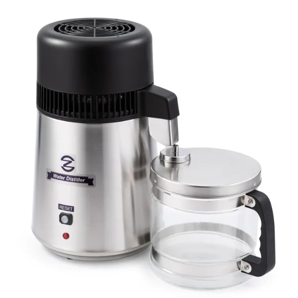 CO-Z Water Distiller 4L Distilled Water Maker with Glass Pot,Brushed 304 Stainless Steel Home Countertop Distiller Water Machine