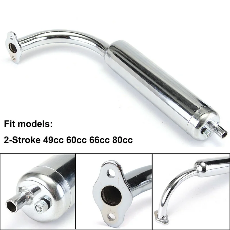 Tuyau D'Échappement Chrome Pour Moto 49cc 66cc 80cc - Silencieux Performant Réduction Bruit - Accessoire Motorisé