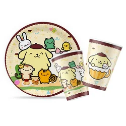 Sanrio Pom Pom Purin decorazioni per feste di compleanno per bambini favore piatto per bicchieri di carta Cupcake Festival battesimo stoviglie usa e getta Supplie