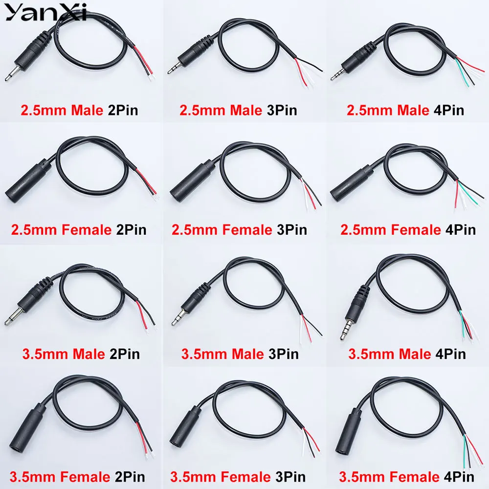 1/3/5 Stück 2,5/3,5mm Mono Stereo Audiokabel Stecker-Buchse-Verbinder 2/3/4-polig Verlängerungskabel DIY Kopfhörer Mikrofon Reparaturkabel