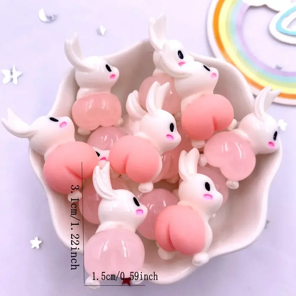 Hand Painted Resin Colorful Kawaii Pink Rabbit Flatback Cabochon Stone 10PCS DIY Bow Scrapbook Decor Figurine Accessories Crafts