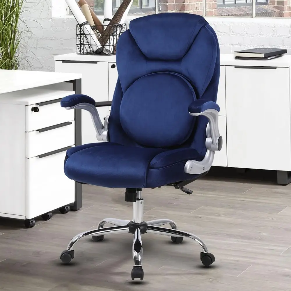 

Ergonomic High-Back Desk Chair with Lumbar Support, Swivel Wheels, 90-120° Rocking, Adjustable Arms, Blue Home Office Chair