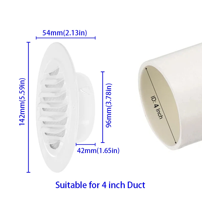 Cubierta de ventilación de 100mm/4 pulgadas con tornillo, cubierta de rejilla con persianas de acero inoxidable, salida de ventilación de aire con malla integrada para casa/oficina/garaje, 2 uds.