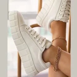 2024 New White Pink Women Causal Sneakers Platform Shoes Fling Sneakers Basket Lace-Up Casual Chunky Shoes Zapatos De Mujer