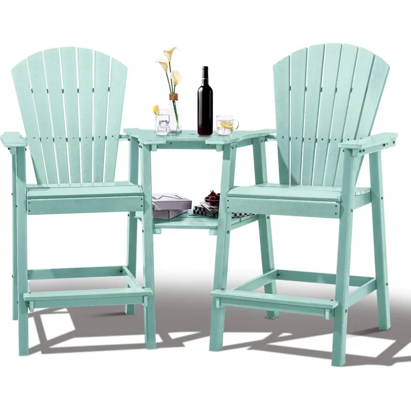 

FOOWIN Tall Adirondack Chairs Set of 2，Recycled Poly Balcony Chair with Double Connecting Tray Patio Stools Weather Resistant fo