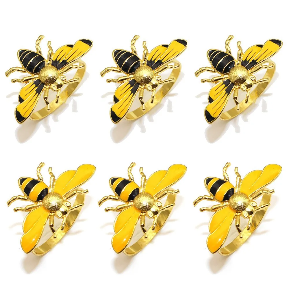 

4pcs Bumblebee Rings Cute Yellow For Weddings Birthdays Showers Picnics Reusable Metal Napkin Holders Elegant