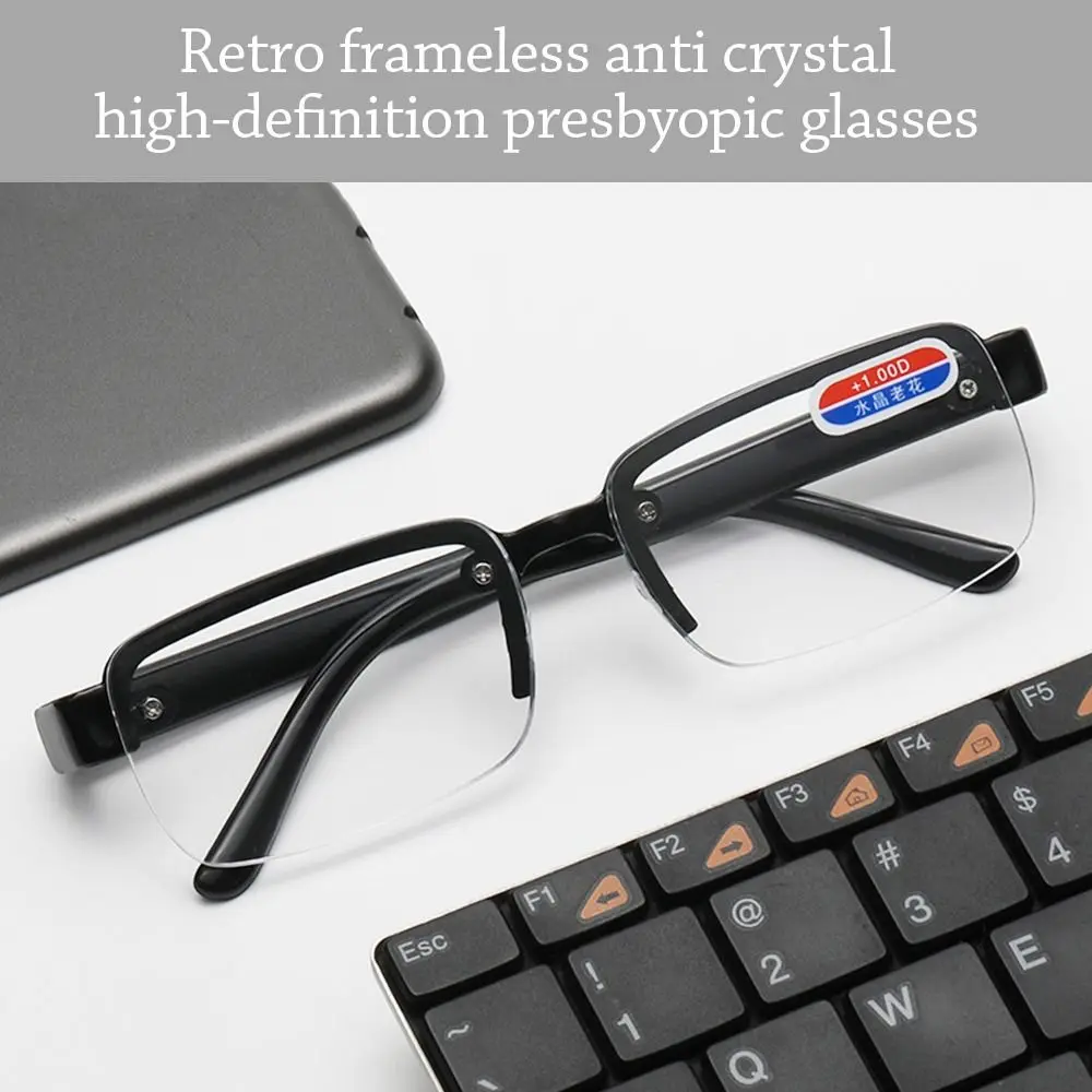 Fashion Brown Lens Reading Glasses Men HD Presbyopia Glasses Rimless Eyeglasses Women Elegant Glasses Diopter +1.0 to +4.0 New