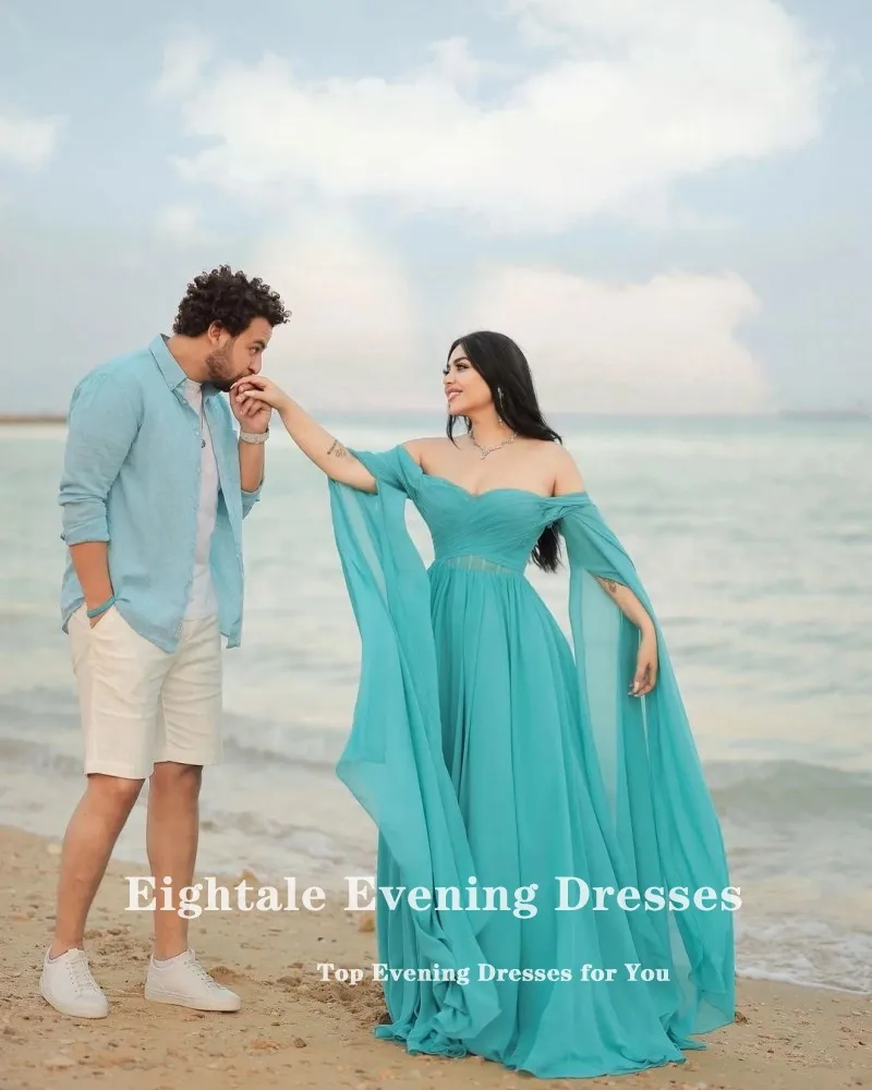 Abiti da sera da spiaggia ottavi per la festa di nozze maniche ad aletta pieghe a cuore abiti da ballo in Chiffon occasioni speciali arabe