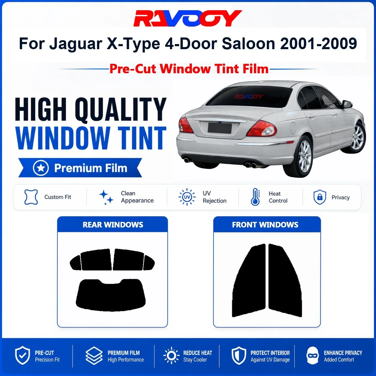 Película De Privacidad Para Ventanas Delanteras Y Traseras De Jaguar X-Type 4 Puertas (2001-2009), Precortada, Con Protección Uv Y Rechazo De Calor. — -50%, 26.79€ Coupon, from 26.79€ – 50% descuento – €26.79