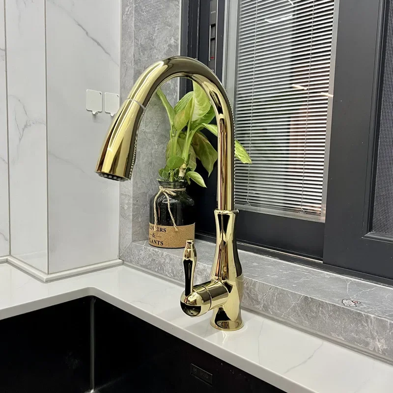 Gold Pull out Kitchen faucet Black kitchen sink Mixer tap Total Brass kitchen faucet vanity water tap sink faucet