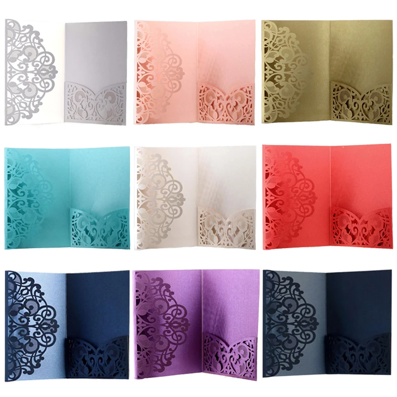 

50pcs Laser Cut Wedding Invitation Card Tri-Fold Lace Business Greeting Card Engagement Wedding Decoration Party Supplies Favor