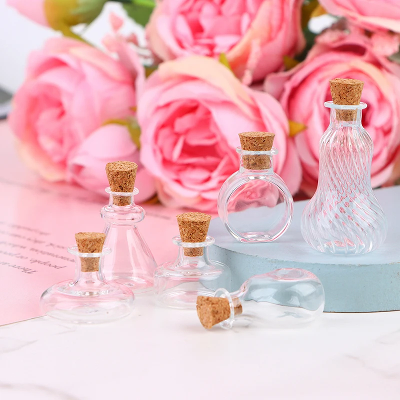 مزهرية زجاجية مصغرة مع فلين ، زجاجة أمنيات ، زجاجة تخزين ، جرة حلوى ، نموذج ديكور بيت الدمية ، بيت الدمية