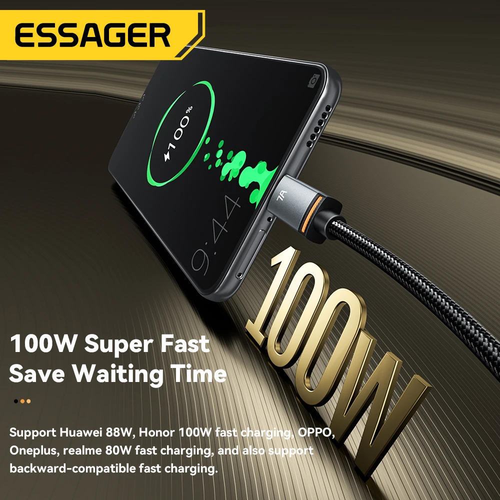 Essager 2 в 1, двойной USB-кабель типа C, 7 А, кабель для быстрой зарядки данных для Xiaomi Redmi Samsung Huawei, шнур USB-зарядного устройства для мобильного телефона
