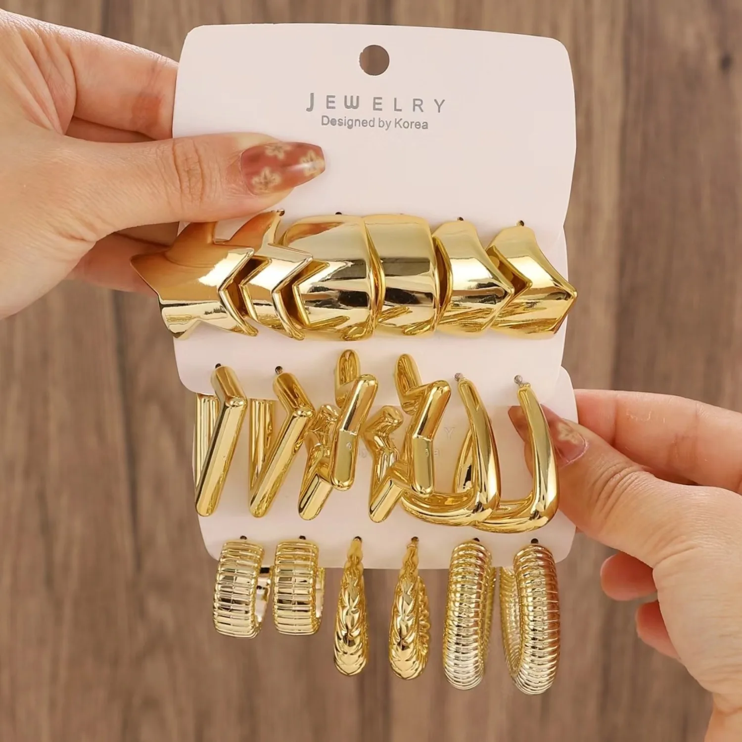 

3Pairs/set Gold Color CCB Hoop Earring Set for Women Geometric Dangle Earrings Hiphop Rock Jewelry Trendy Daily Gift Accessories