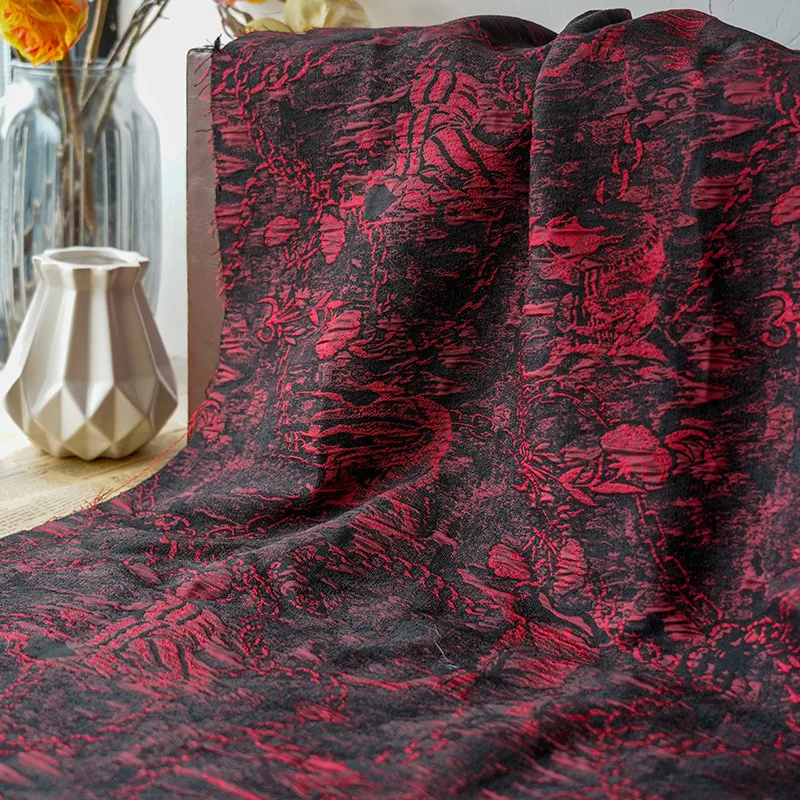 

Dark Red Embossed Large Flower Yarn Dyed Jacquard Fabric Spring and Autumn Women's Dress Bag Diy Sewing Fabric 50cmx139cm