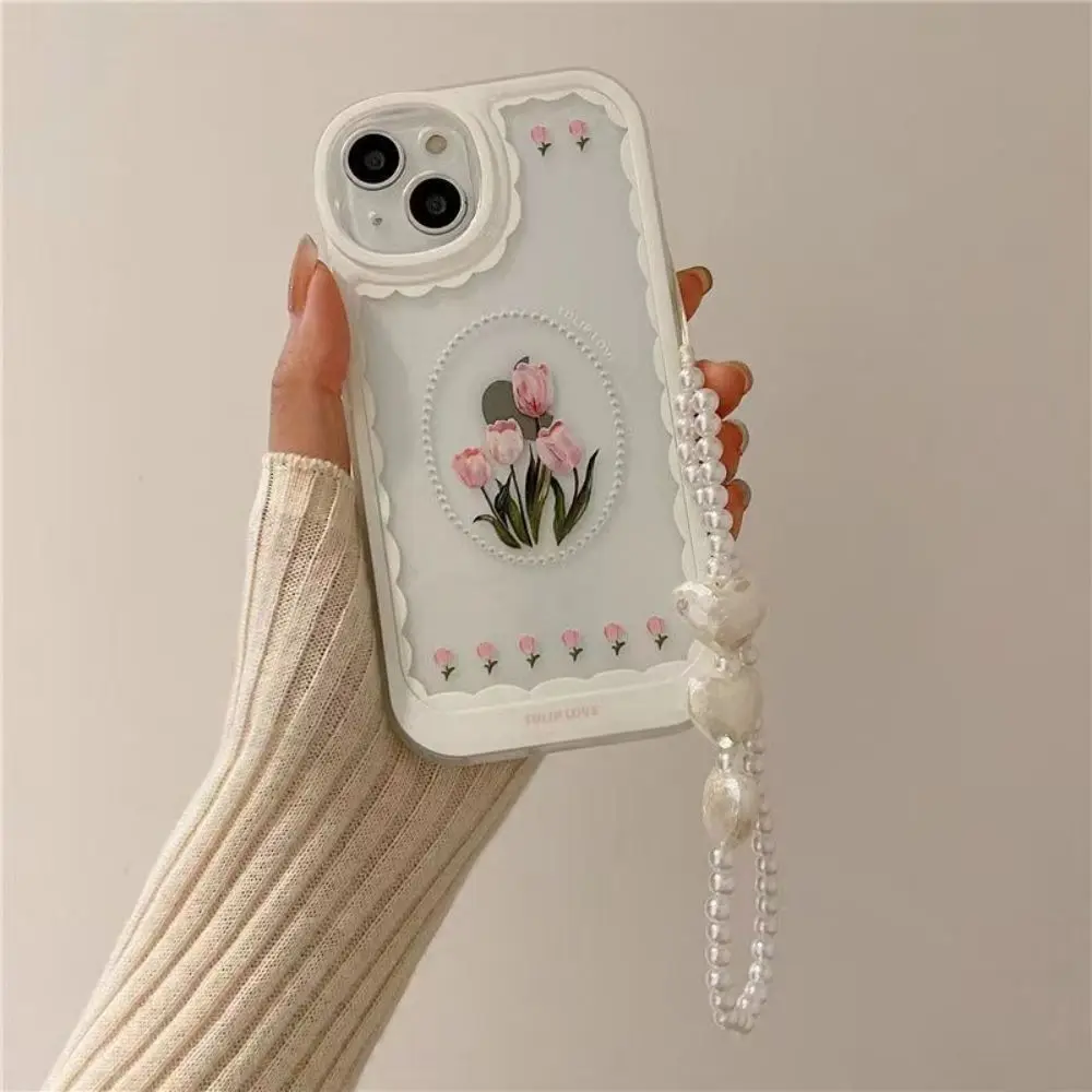 For case iphone 13 Korea INS Tulip Flower Lanyard Phone Case For iPhone 11 Pro Max 12 XR X XS Cover Hand Strap Bracelet Cases