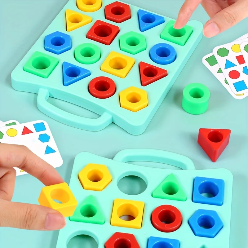 เกมจับคู่รูปทรงเรขาคณิตสำหรับเด็ก, ปริศนาแบบโต้ตอบระหว่างพ่อแม่และลูกเพื่อฝึกสมาธิและทักษะการคิดเชิงวิเคราะห์, วัสดุ PP สีเขียว