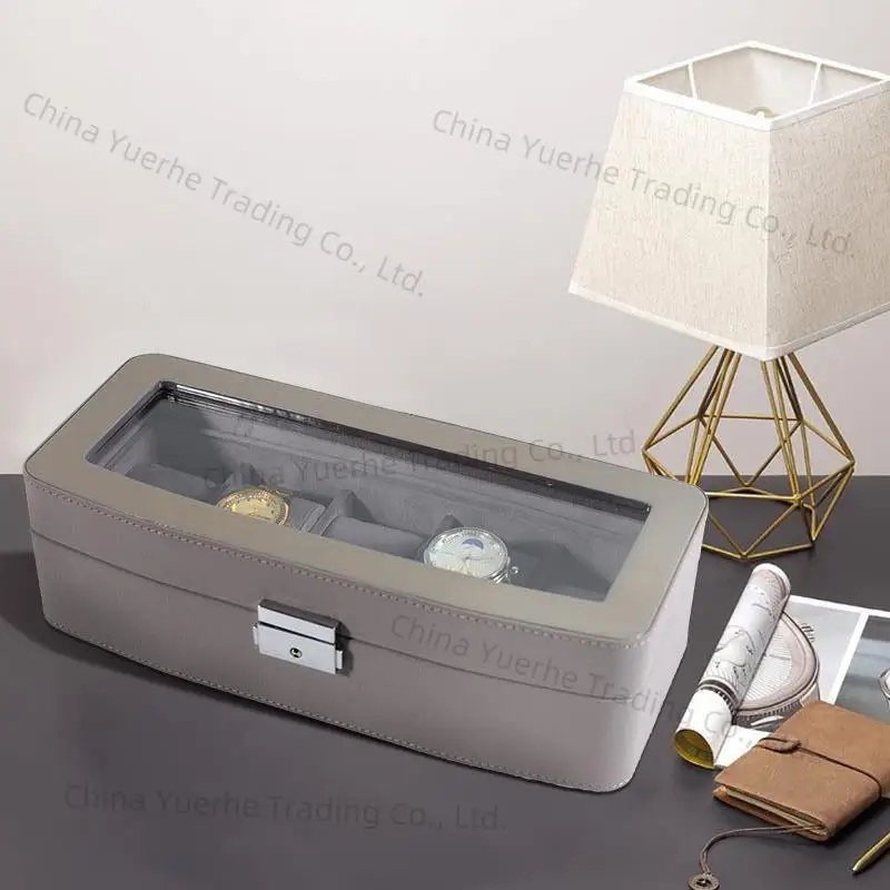 Multi-position watch box Wooden flannel 5-position watch box Transparent display window pu leather watch storage box