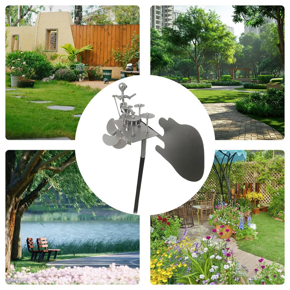 

Metal Drummer Windmill Statue Decorative Wind Power Rock Art Statue Outdoor Wind Sculpture for Yard Lawn Garden Patio Decor