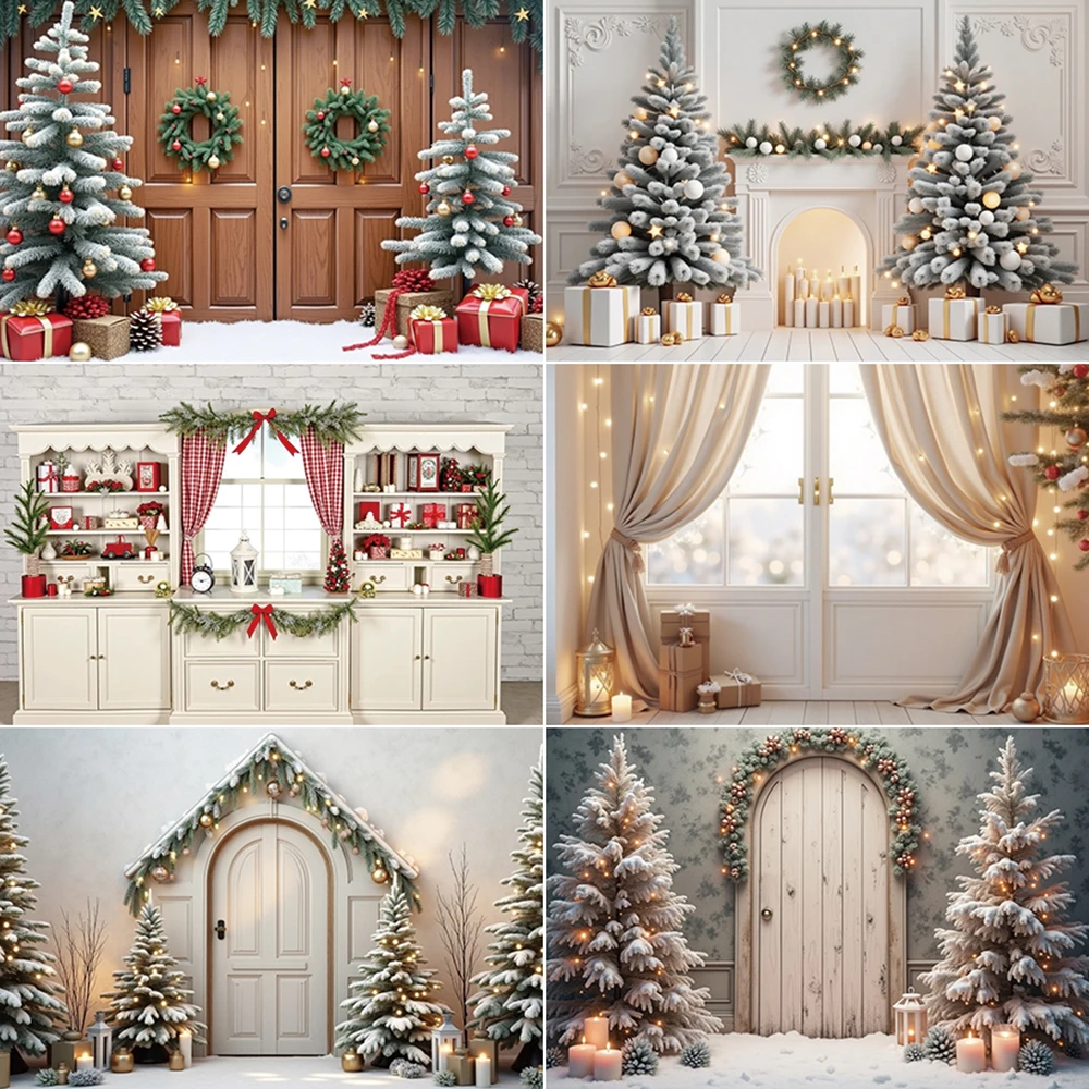 

MOON.QG White Christmas Photography Background Snow New Year Window Xmas Tree Backdrop Children Winter Party Studio Accessories