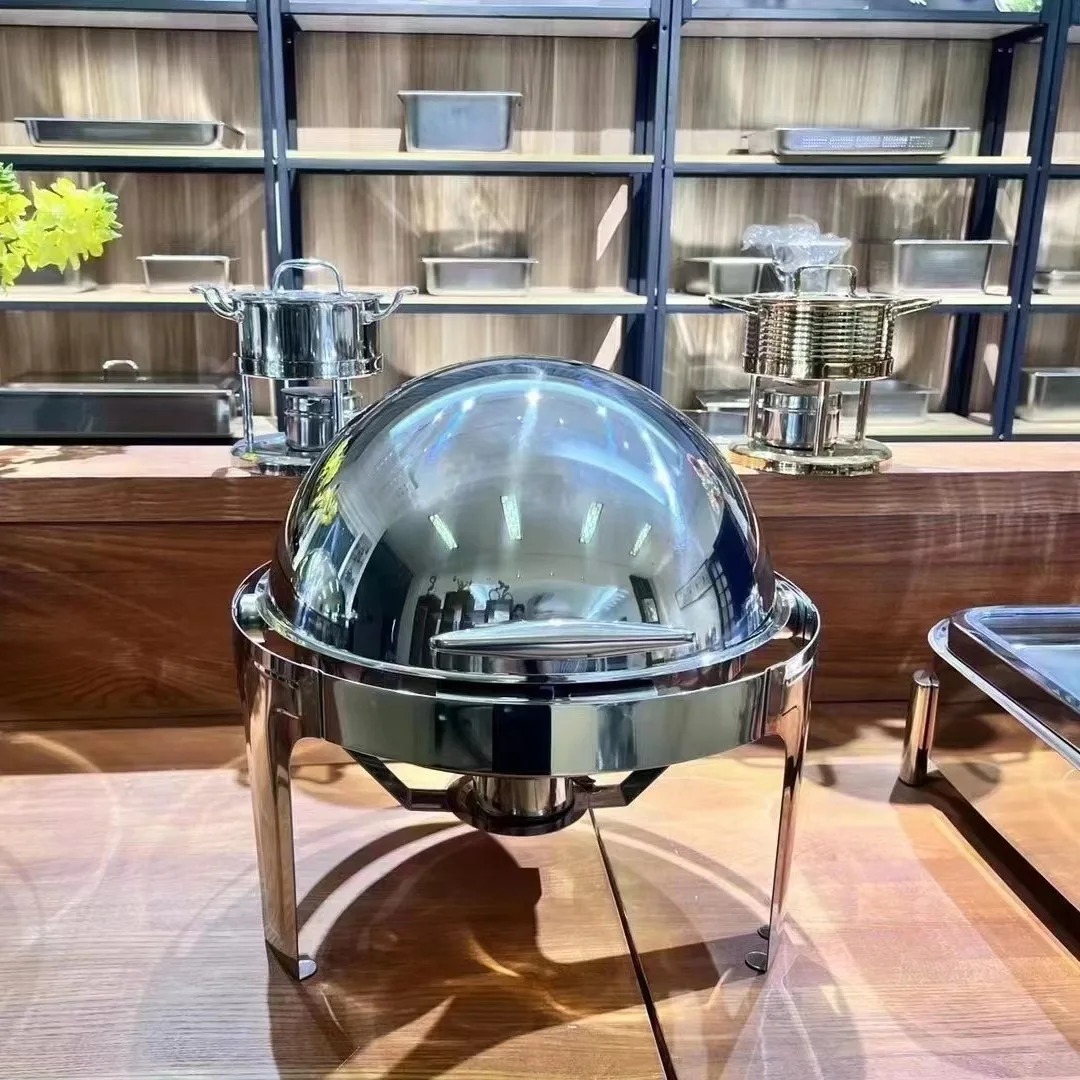 6.8LFood Warmer Stove Round Flip-Top Visual Buffet Stove Restaurant Stainless Steel Self-Service Tableware chafing dish
