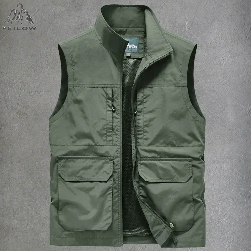 Men's Sleeveless Camping Vest Jacket Multi-pocket Outdoor Mesh Vest Hiking Fishing Reporter Tooling Cut-sleeve Slim Waistcoat