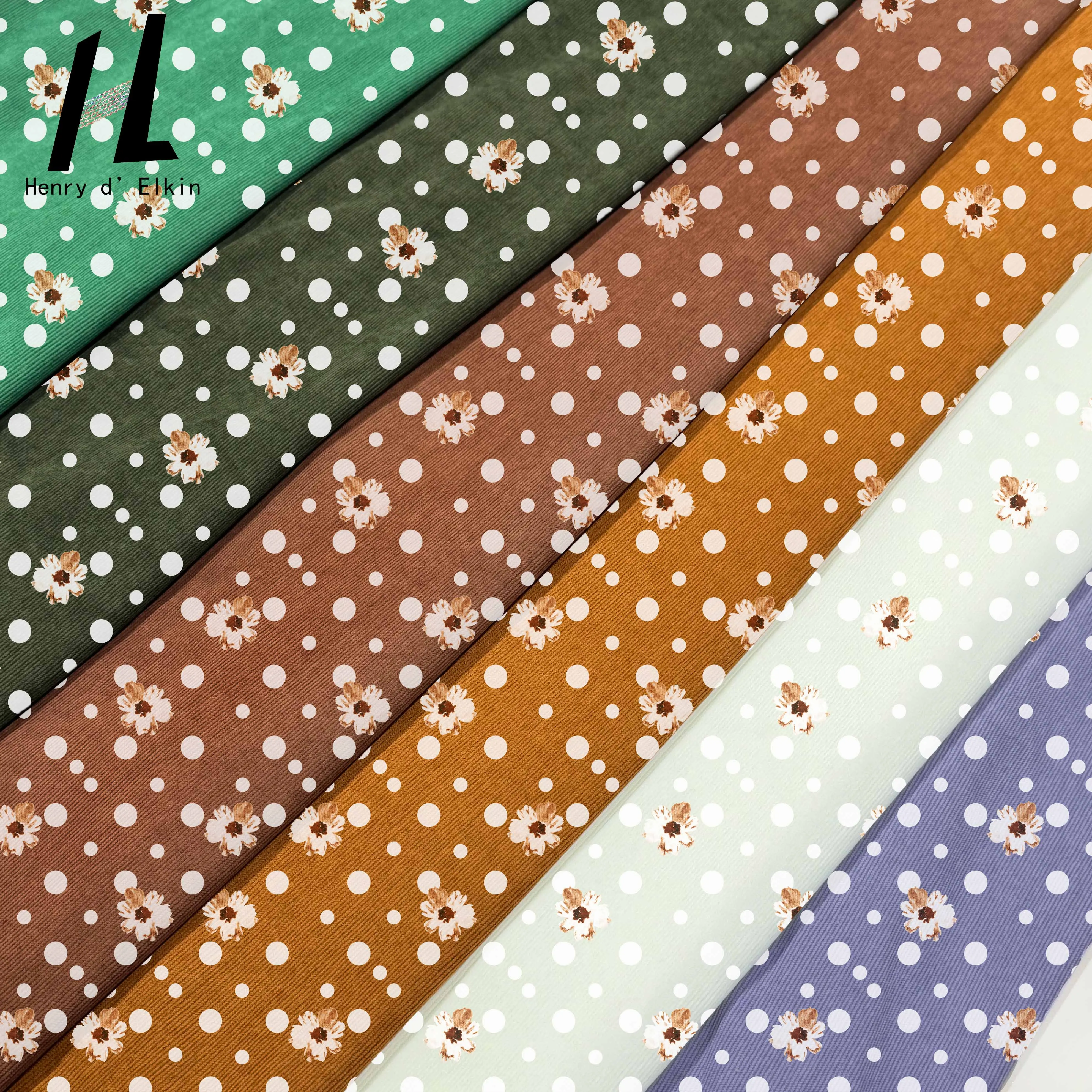 

High Quality 21w Printed Polyester Corduroy Fabric for Women's Clothing Home Textile Bags Shirts