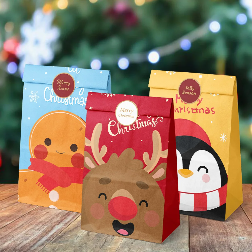 12/24pcs Set of Christmas Small Gift Bags Retro Christmas Fox Leather Paper Bags Christmas Calendar Gift Bags Countdown Set