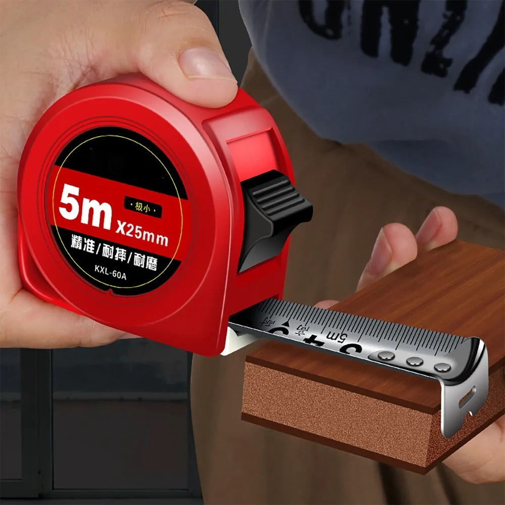 5m Length Tape Measure Carbon Steel Nylon Coating Self Locking Tape Measure Clear Scale Rubber Protective Casing