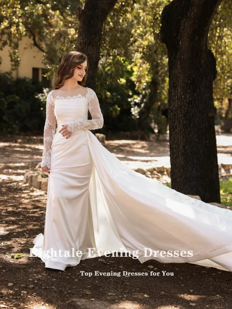 ชุดแต่งงานแบบอาหรับ Eightale แบบสั่งตัด สีไอวอรี่ คอวี ประดับลูกไม้ ชุดเจ้าสาวมุสลิมทรงเมอร์เมด ชุดงานเลี้ยงเจ้าสาว