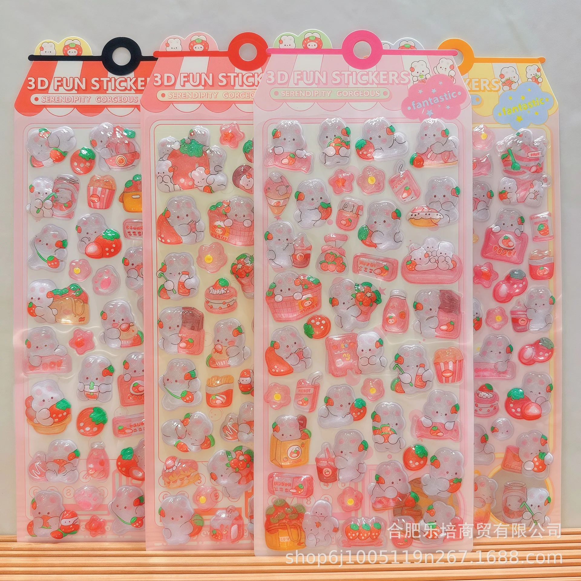 Adesivi in cristallo goffrato 3D - Design simpatico coniglio fragola con coniglietto rosa, decorazioni artigianali fai-da-te per bambini e adesivi materiali per telefono