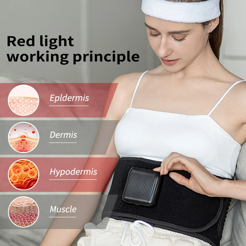 TJXL-Konbest Cordless Pain Relief Hot Compress Vibration Waist Massage Belt Red Light Therapy Infrared Heating Back Massager