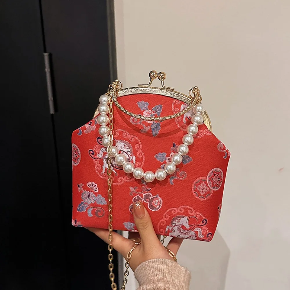 

Pearl Chinese Style Handbag Horse Printed Elegant Embroidery Banquet Bag Single Shoulder Cheongsam Accessories Hanfu Clutch Bag